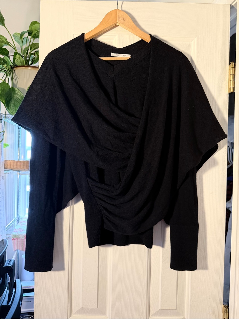 The Fold London 100% Merino Wool Black Draped Cowl Sweater Avant Garde Size M